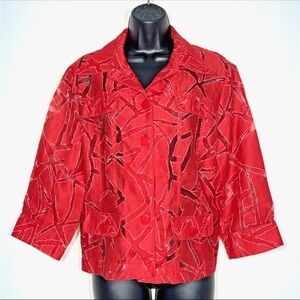 Clara Sun Woo Jacket S Red BurnoutPolyester Rayon Linen BlEnf Semi Sheer 3/4